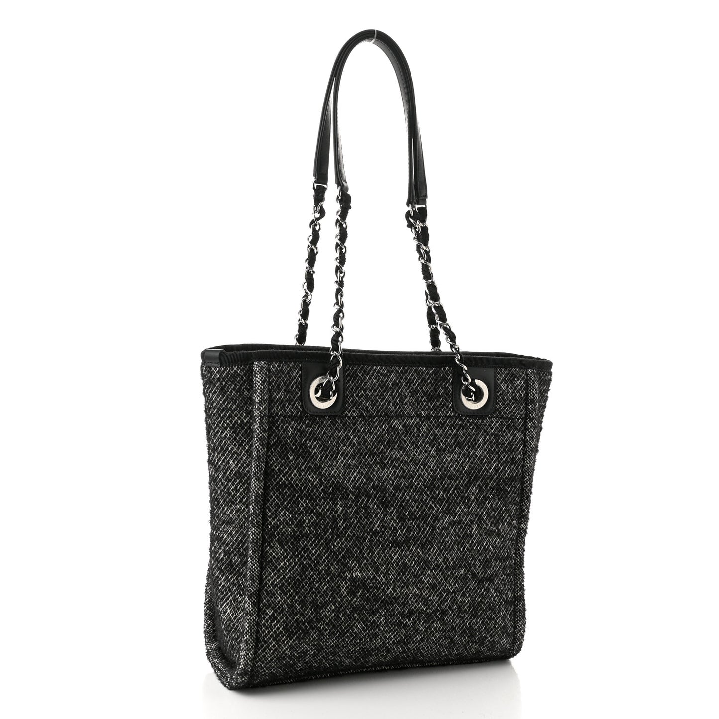 Mixed Fibers Calfskin Mini Deauville Tote Black White