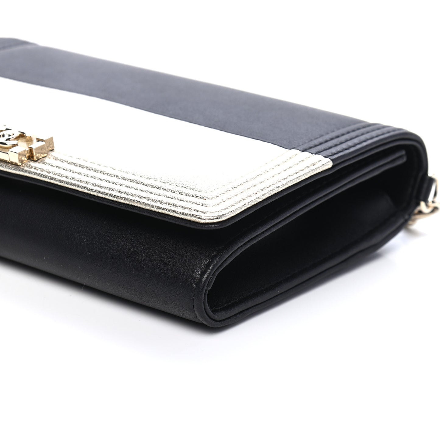 Metallic Goatskin Lambskin Boy Wallet on Chain WOC Black Gold