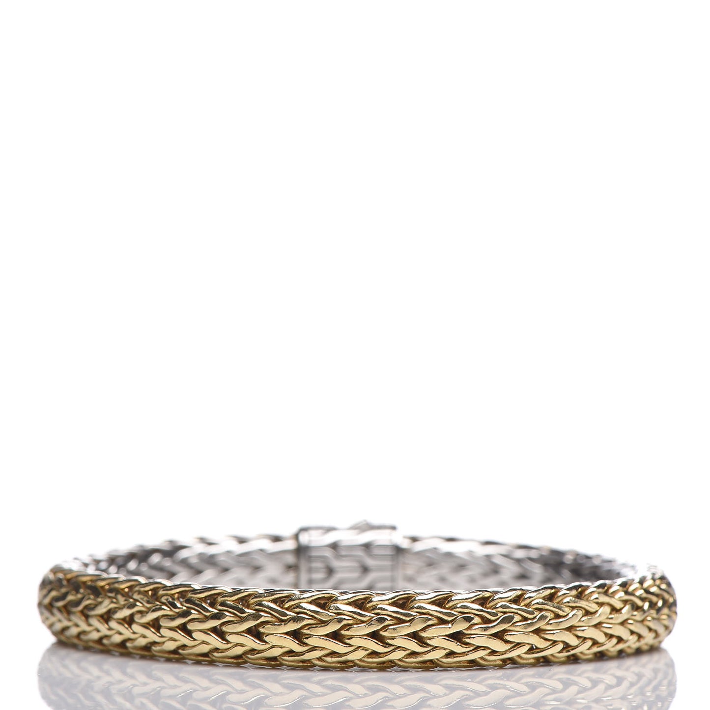 Sterling Silver 18K Yellow Gold Diamond 7.5mm Classic Chain Reversible Bracelet
