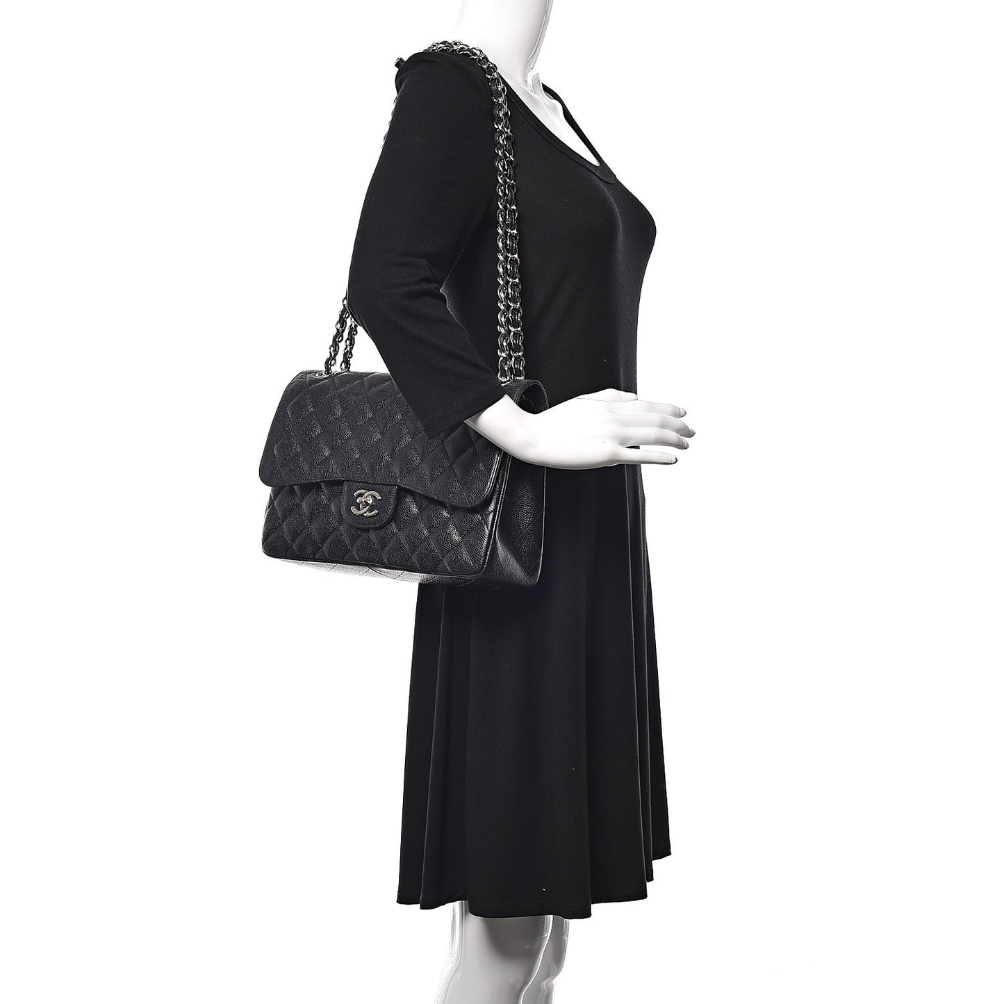 Caviar Quilted Jumbo Double Flap Black
