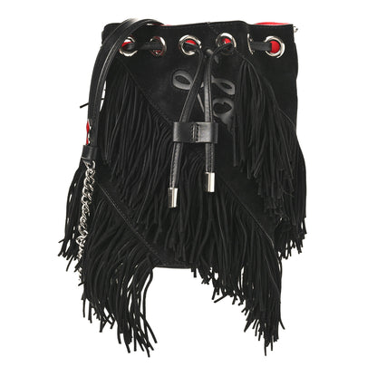 Christian Louboutin Suede Calfskin Fringe Marie Jane Bucket Black 1 of 8