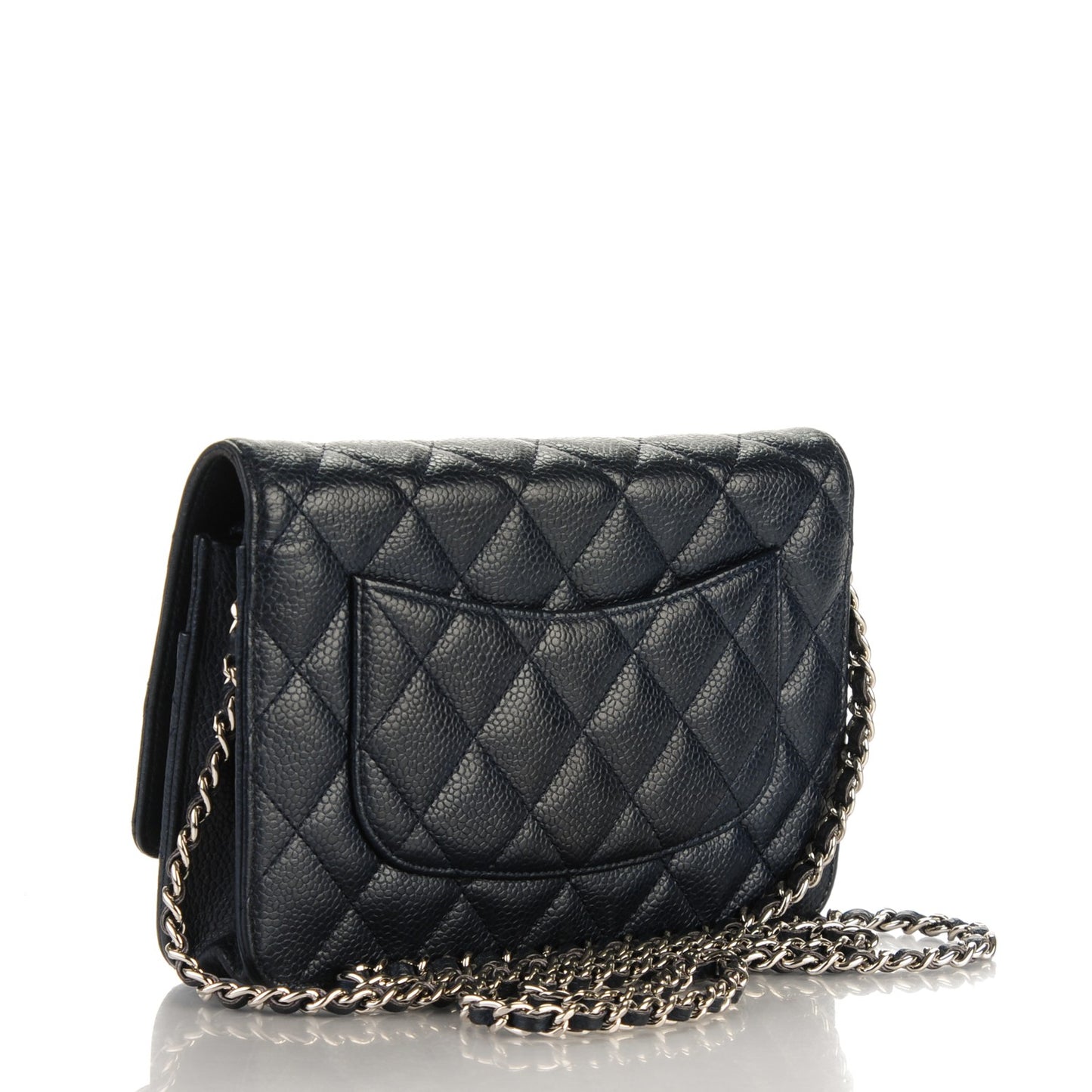 Caviar Quilted Wallet On Chain WOC Navy Blue
