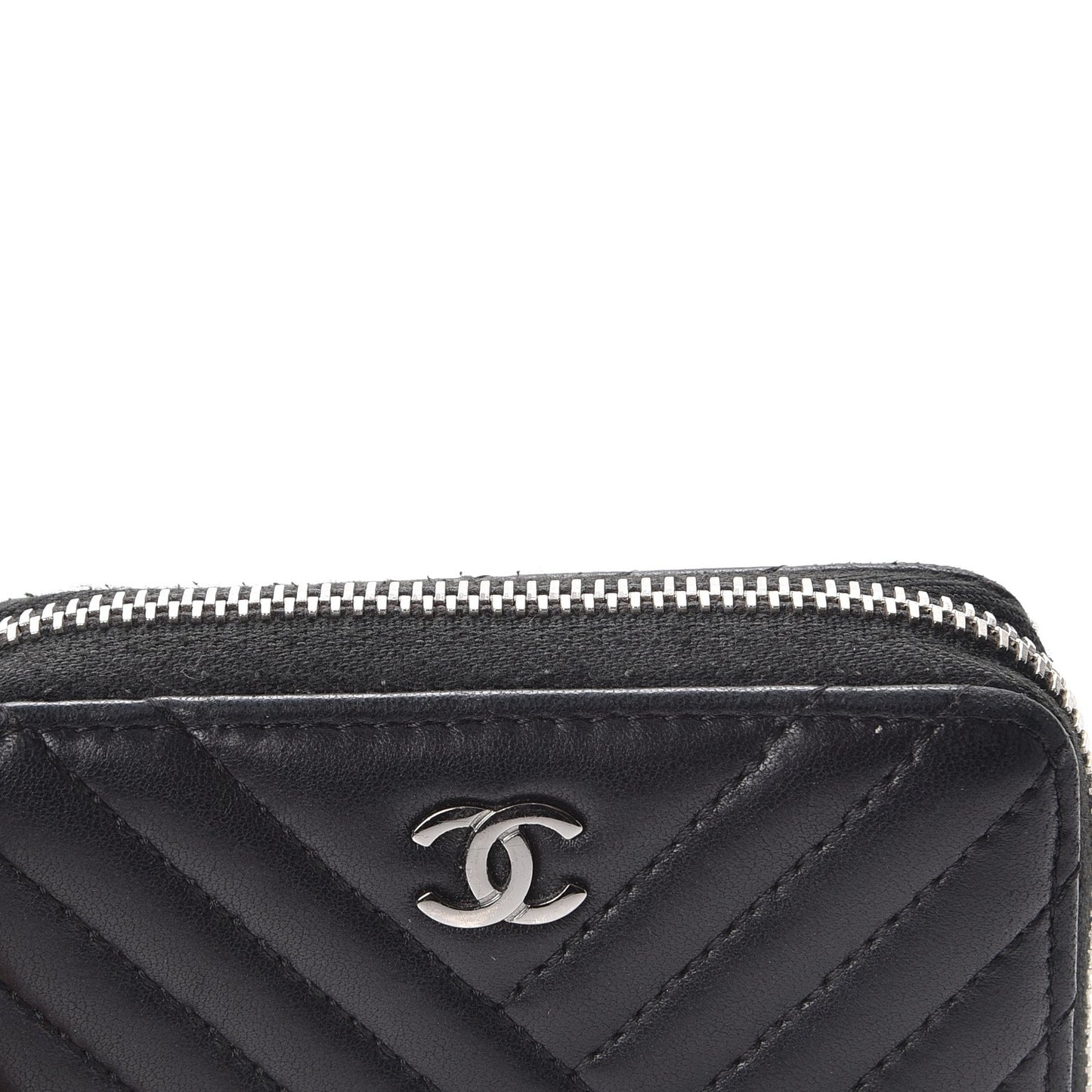 Lambskin Quilted Crossing Zip Around Coin Purse Black