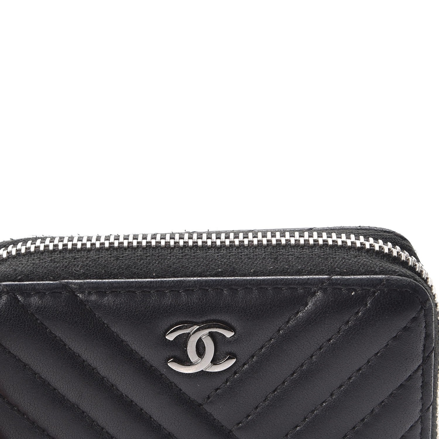 Chanel Lambskin Quilted Crossing Zip Around Coin Purse Black 9 of 10