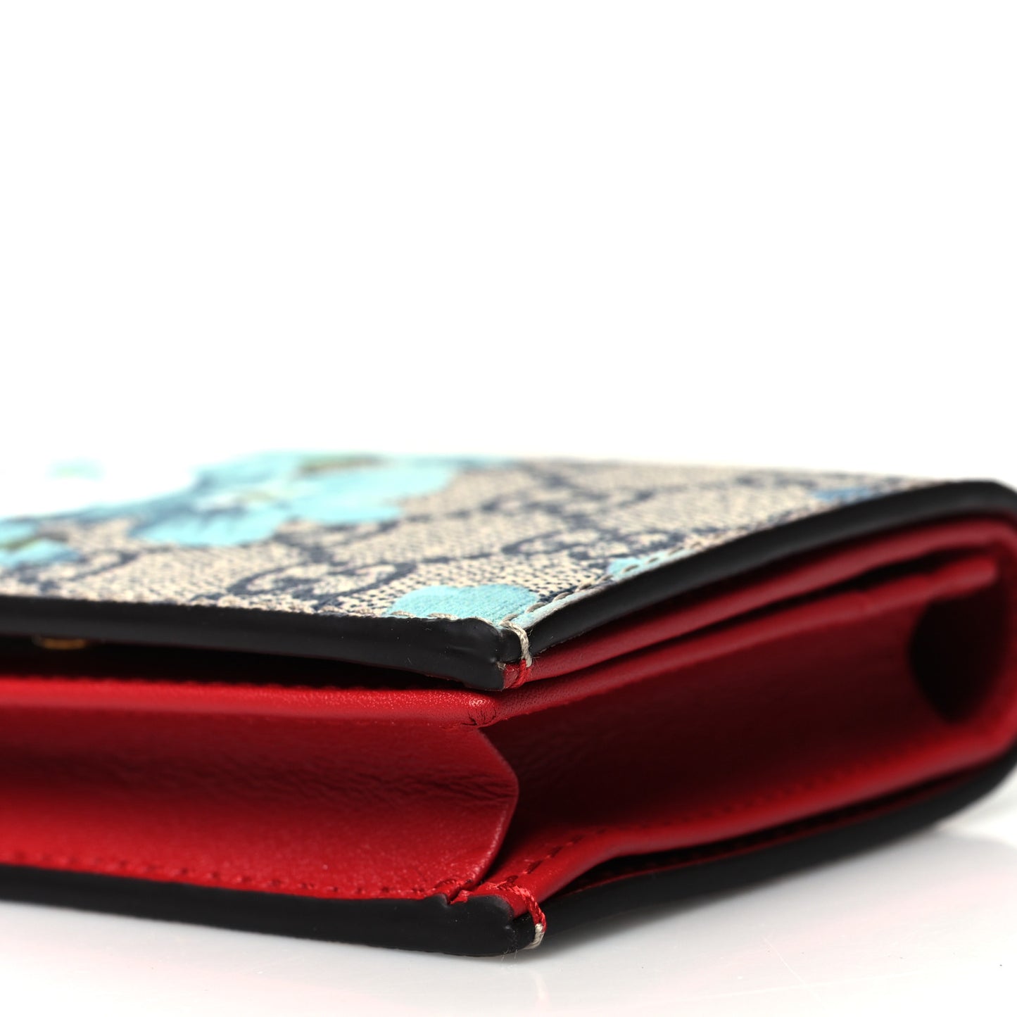 GG Supreme Monogram Blooms Card Case Beige Blue Navy Hibiscus Red