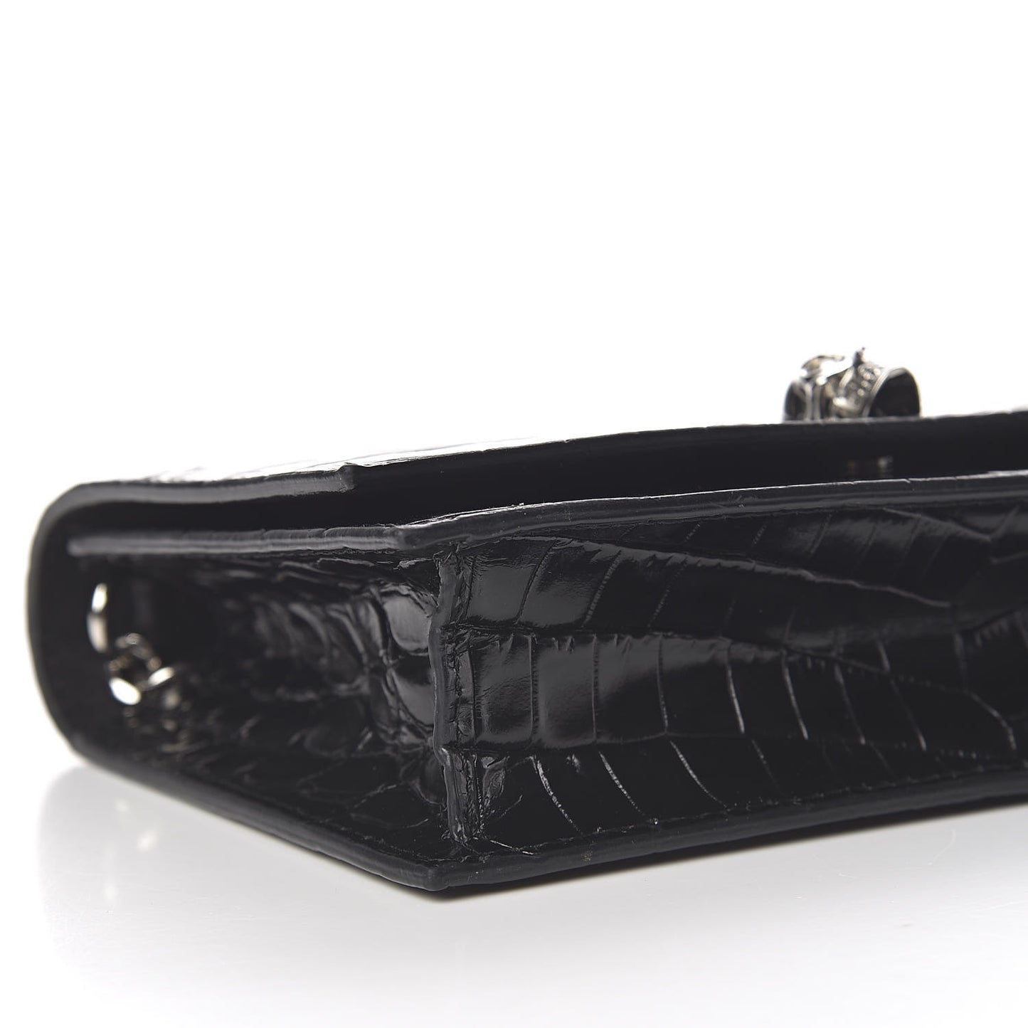 Calfskin Crocodile Embossed Skull Mini Crossbody Bag Black
