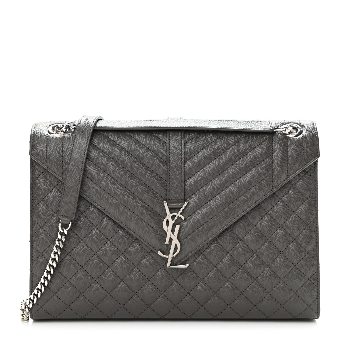 Grain De Poudre Textured Mixed Matelasse Large Triquilt Monogram Satchel Earth
