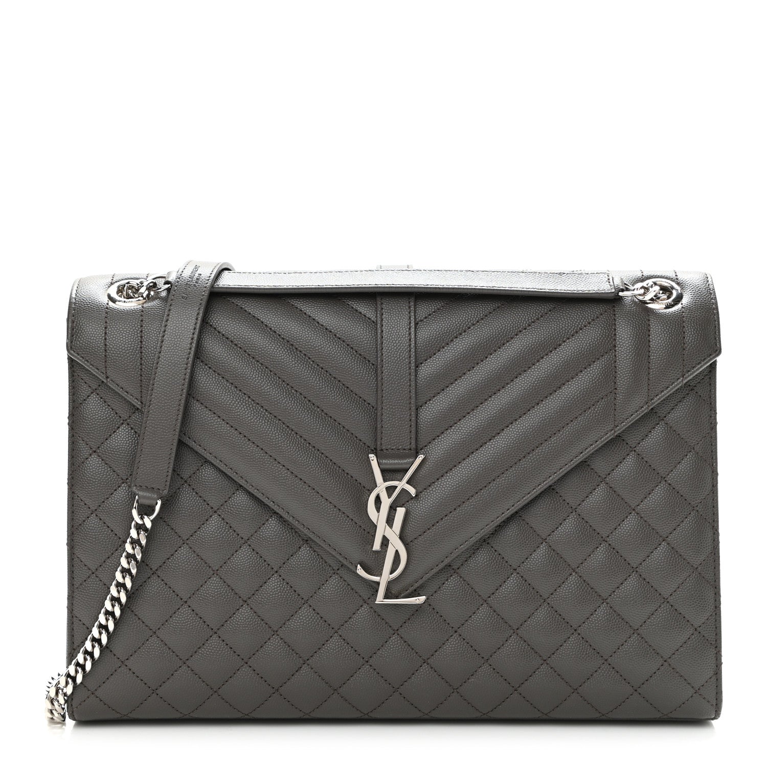 Saint Laurent Grain De Poudre Textured Mixed Matelasse Large Triquilt Monogram Satchel Earth 1 of 10