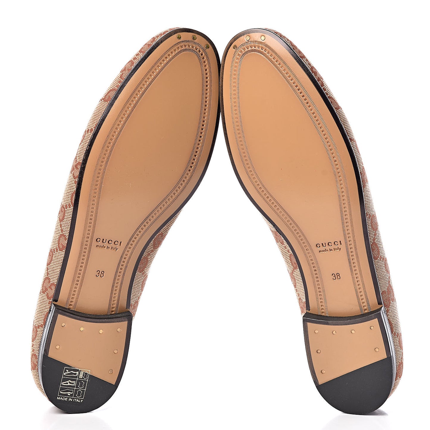 Canvas GG Monogram Horsebit Womens Jordaan Loafers 38 Beige Ruggine Rust