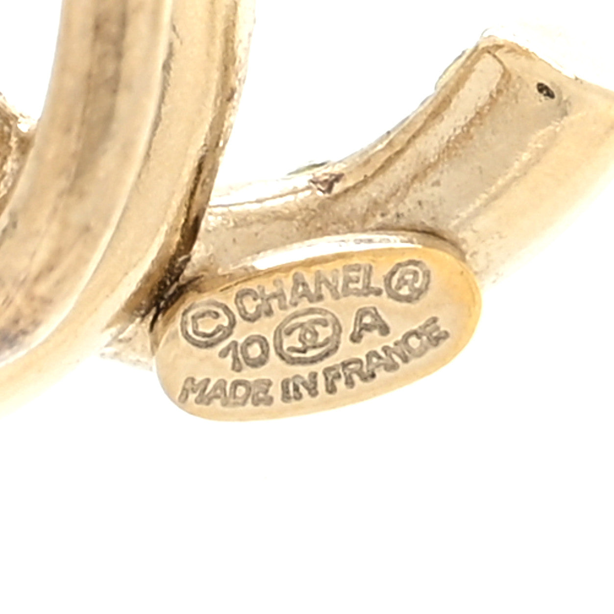 Chanel Metal Crystal Studded CC Hoop Drop Earrings Gold 4 of 4