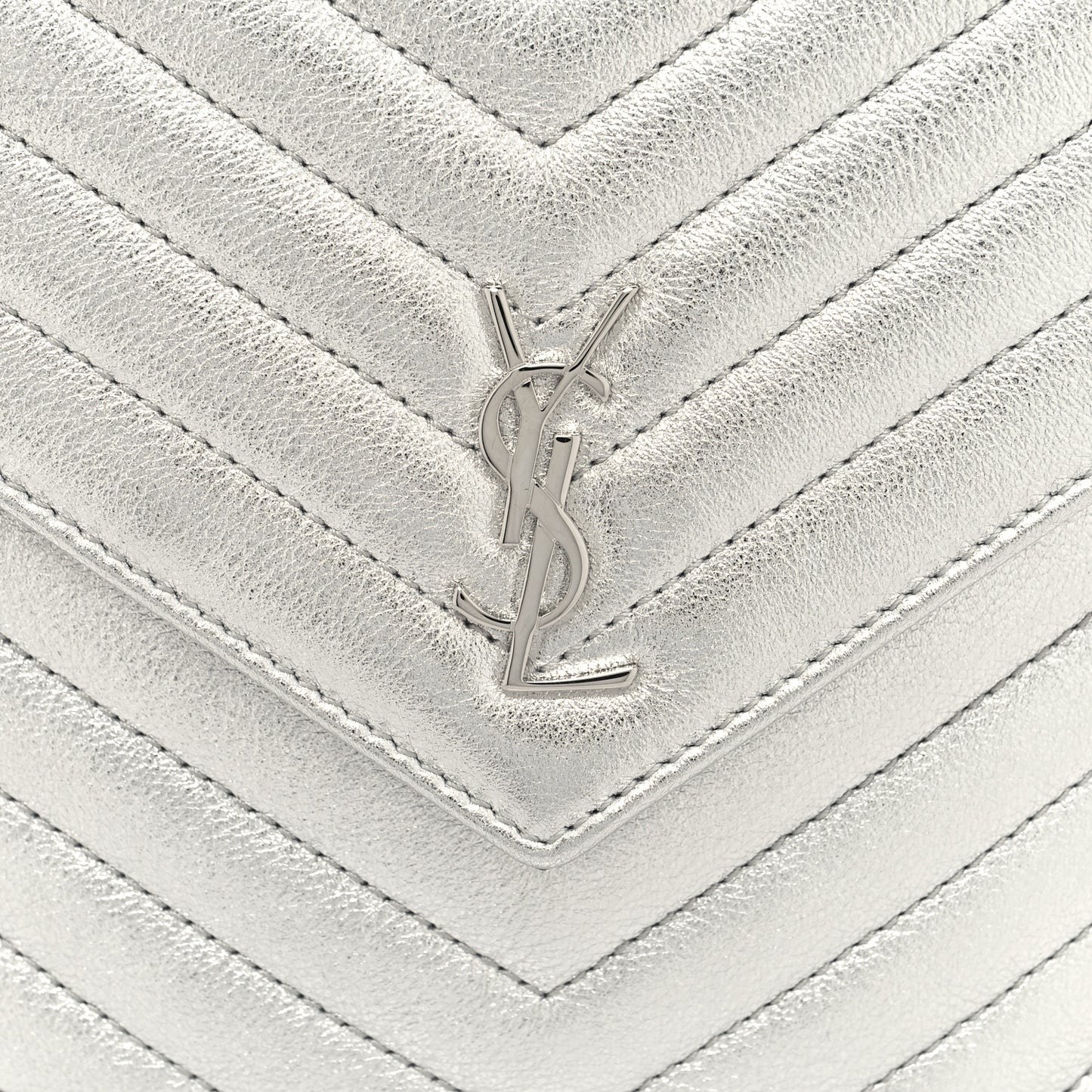 Metallic Lambskin Quilted Double Flap Bag Silver