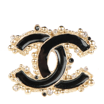 Chanel Enamel Crystal CC Brooch Black Gold 1 of 4
