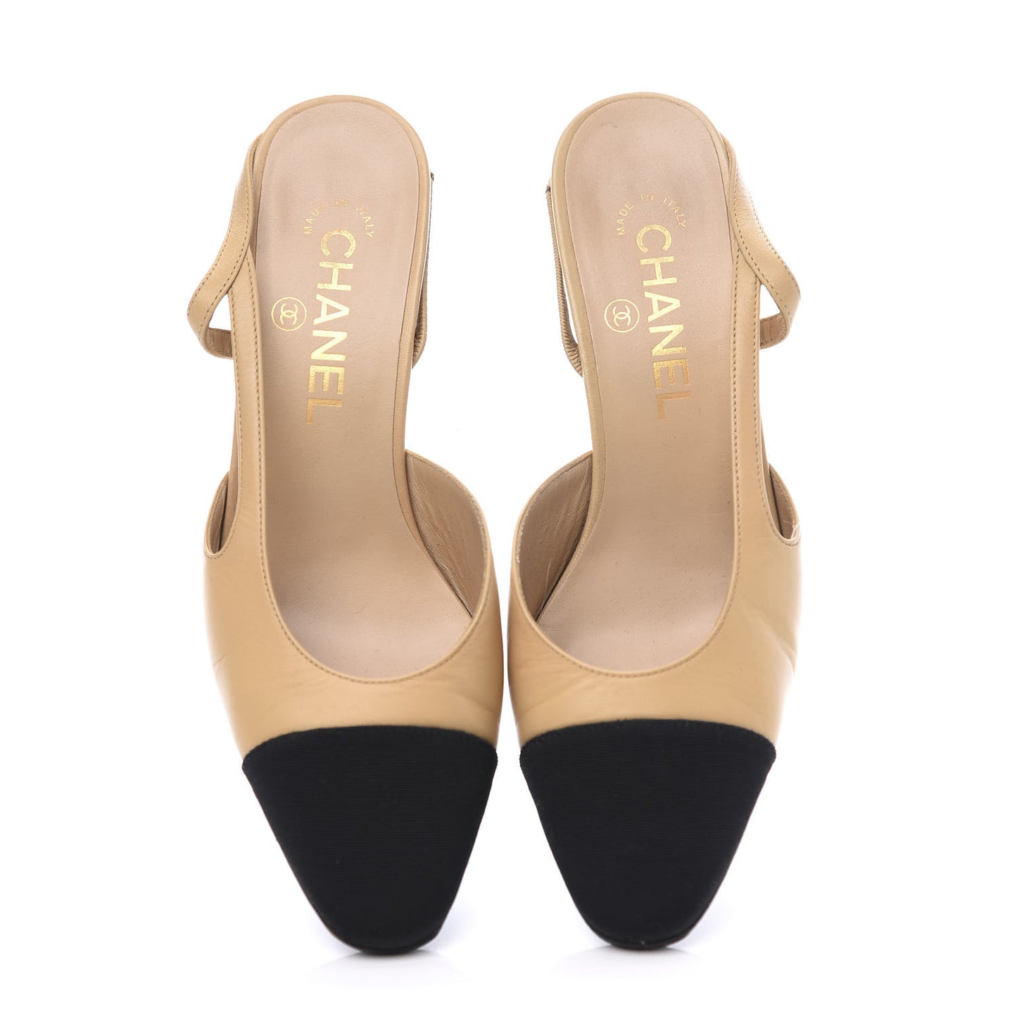 Goatskin Grosgrain Cap Toe CC Slingback Pumps 36.5 Beige Black