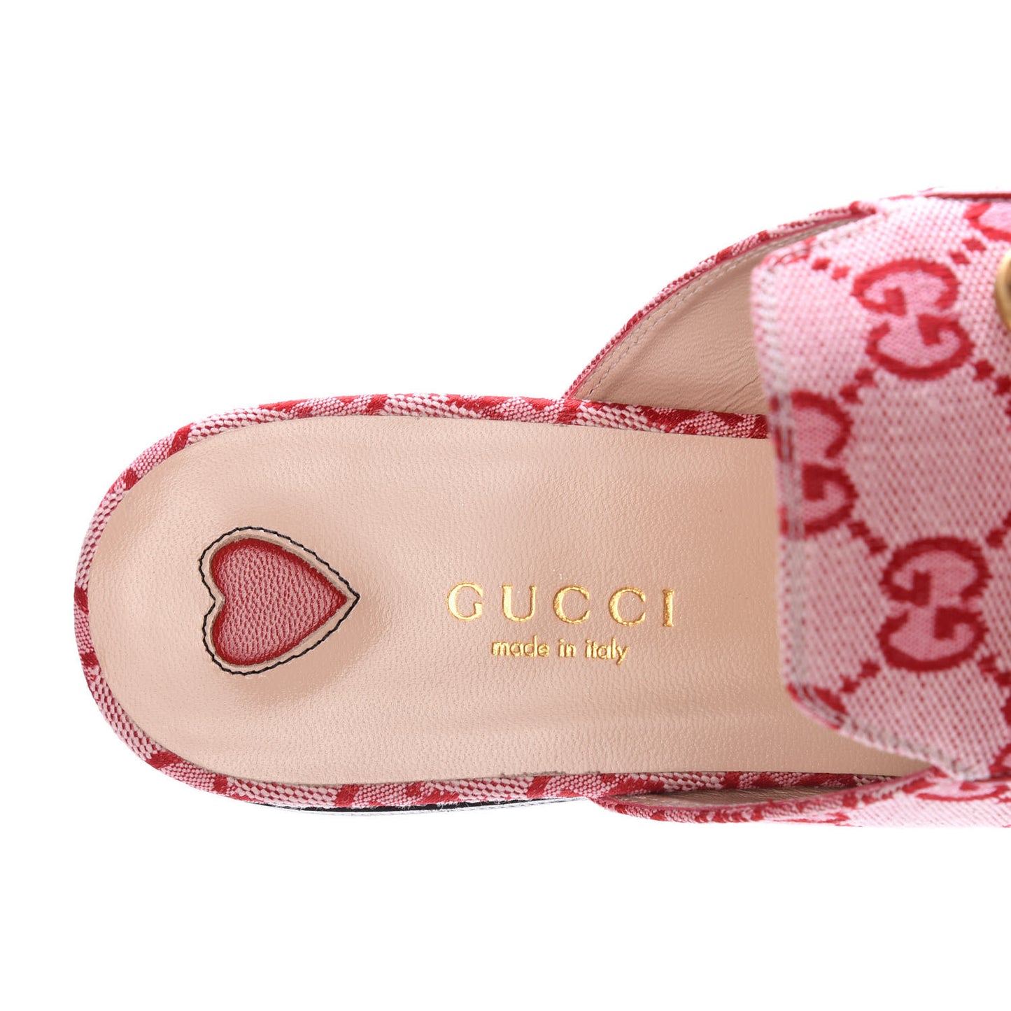 Canvas GG Monogram Horsebit Womens Princetown Slippers 37 Gardenia Hibiscus Red