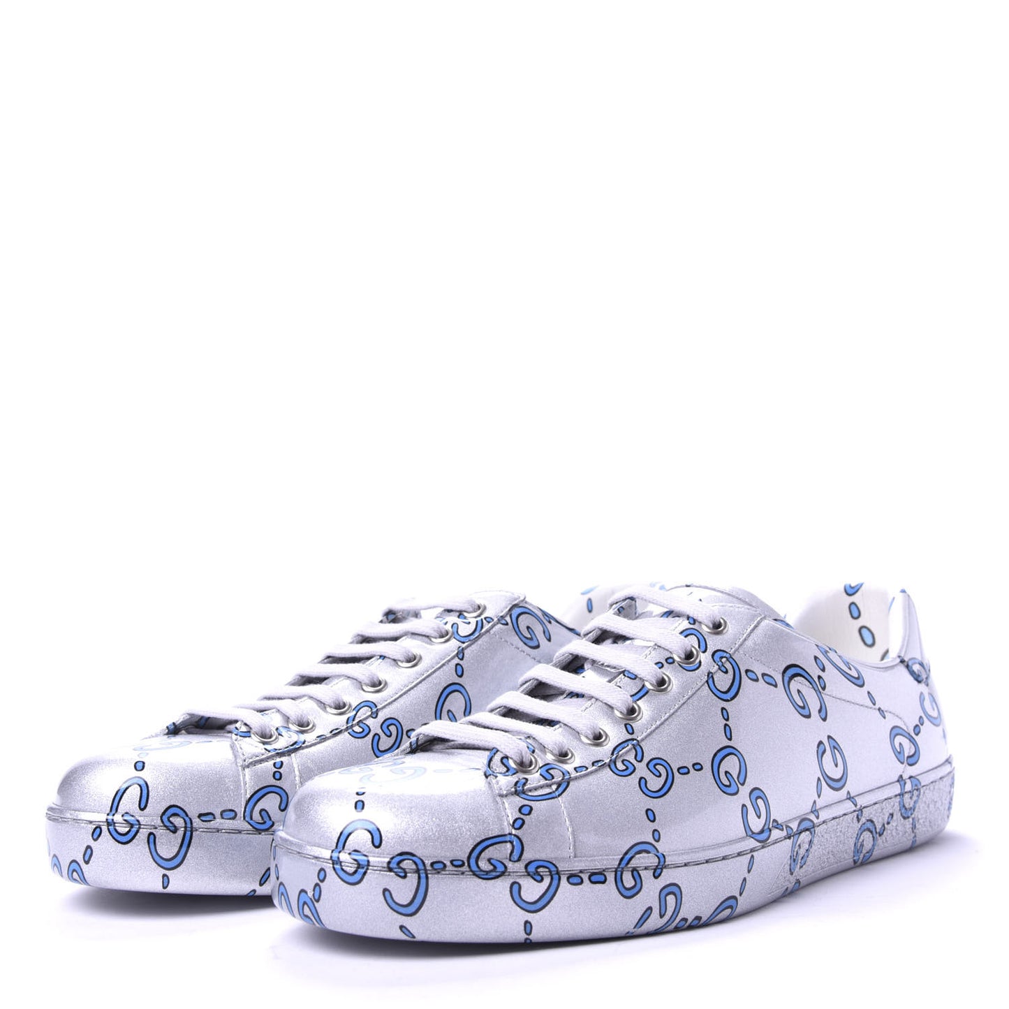 Miro Rubber Wax GucciGhost Print Mens New Ace Sneakers 8.5 Silver
