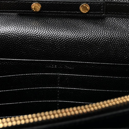 Saint Laurent Grain De Poudre Matelasse Chevron Monogram Chain Wallet Black 7 of 10