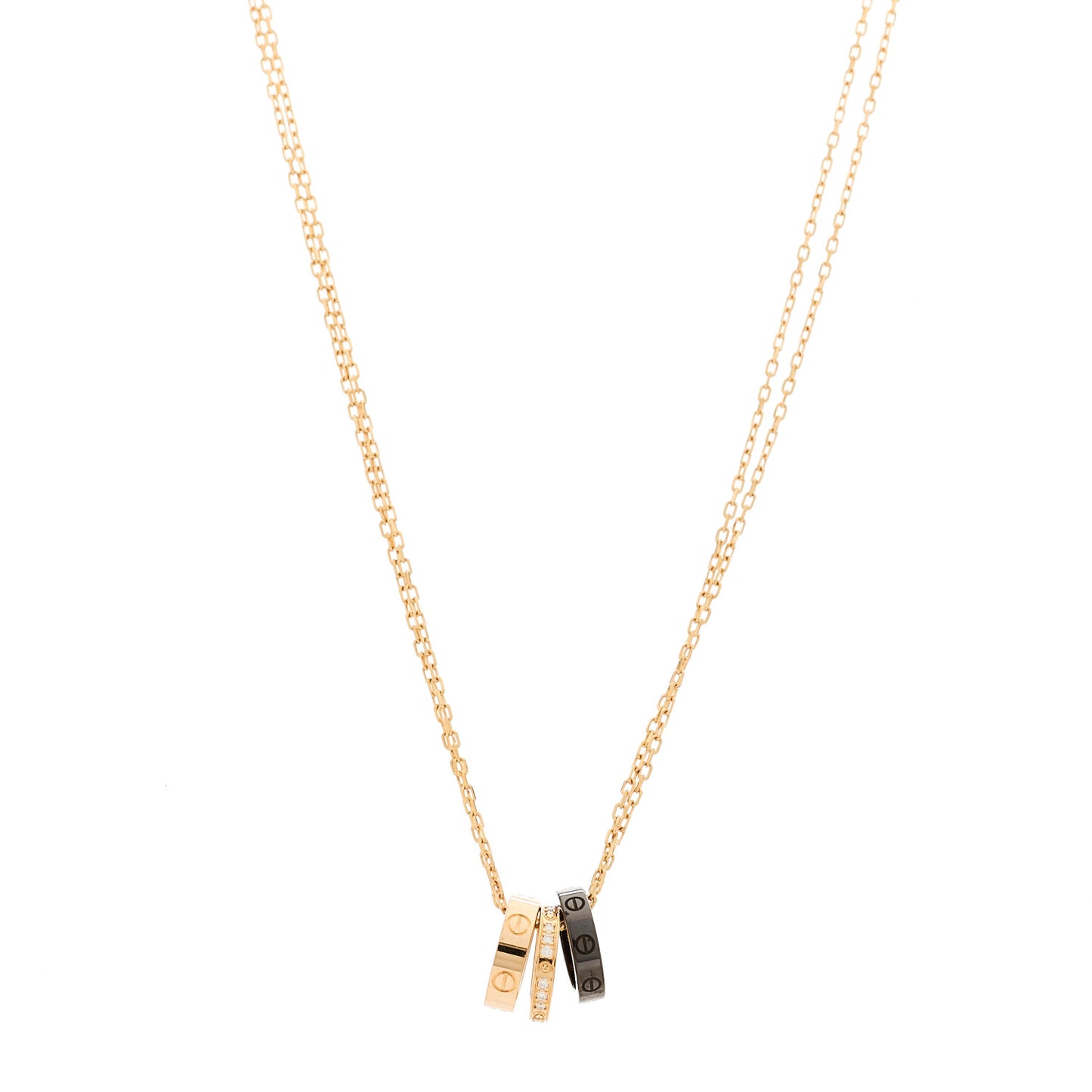 18K Pink Gold Ceramic Diamond Three Ring LOVE Pendant Necklace