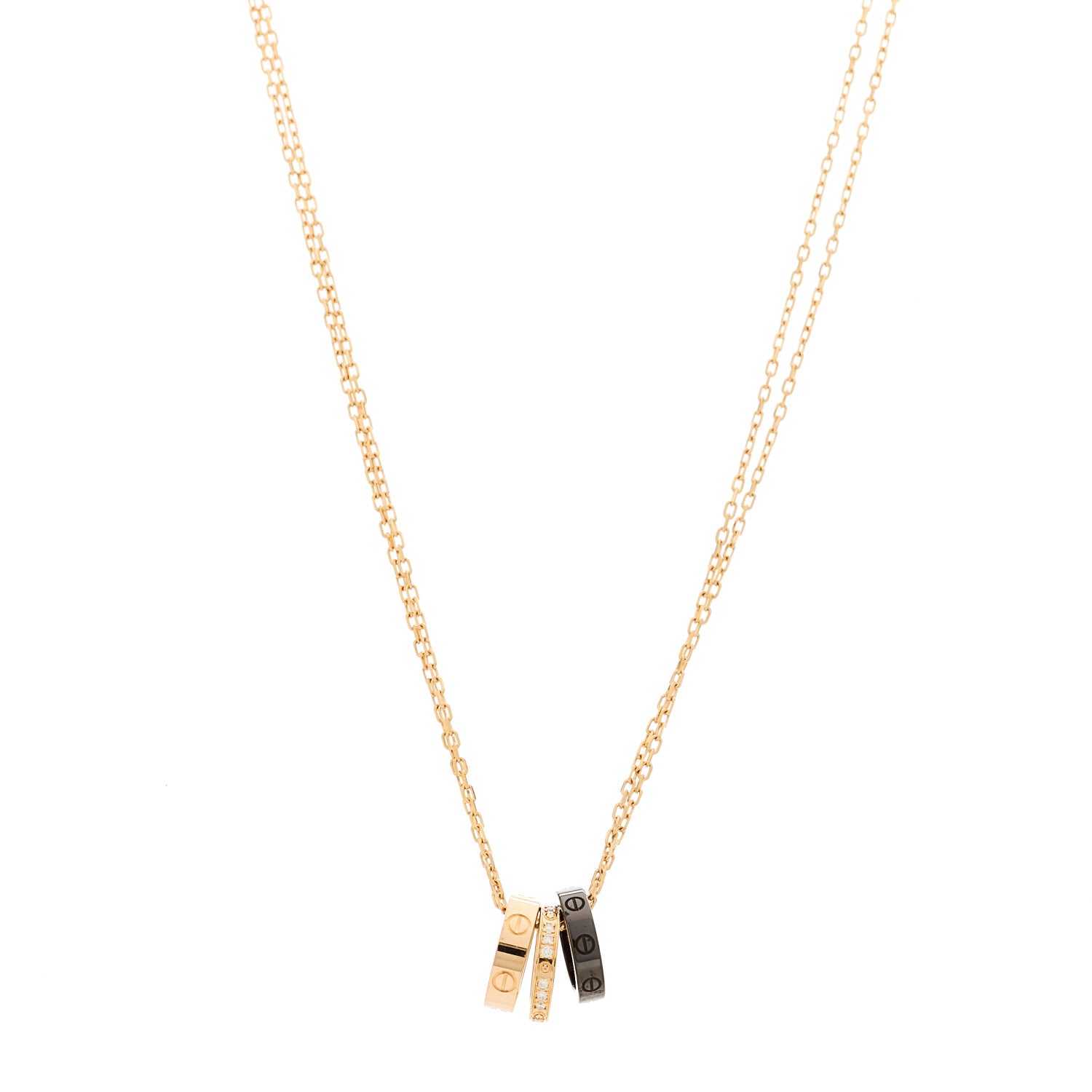 Cartier 18K Pink Gold Ceramic Diamond Three Ring LOVE Pendant Necklace 1 of 5