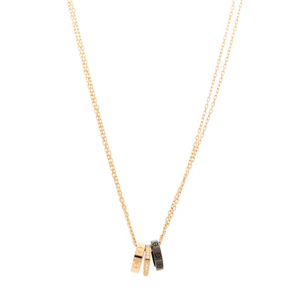 Cartier 18K Pink Gold Ceramic Diamond Three Ring LOVE Pendant Necklace 1 of 5