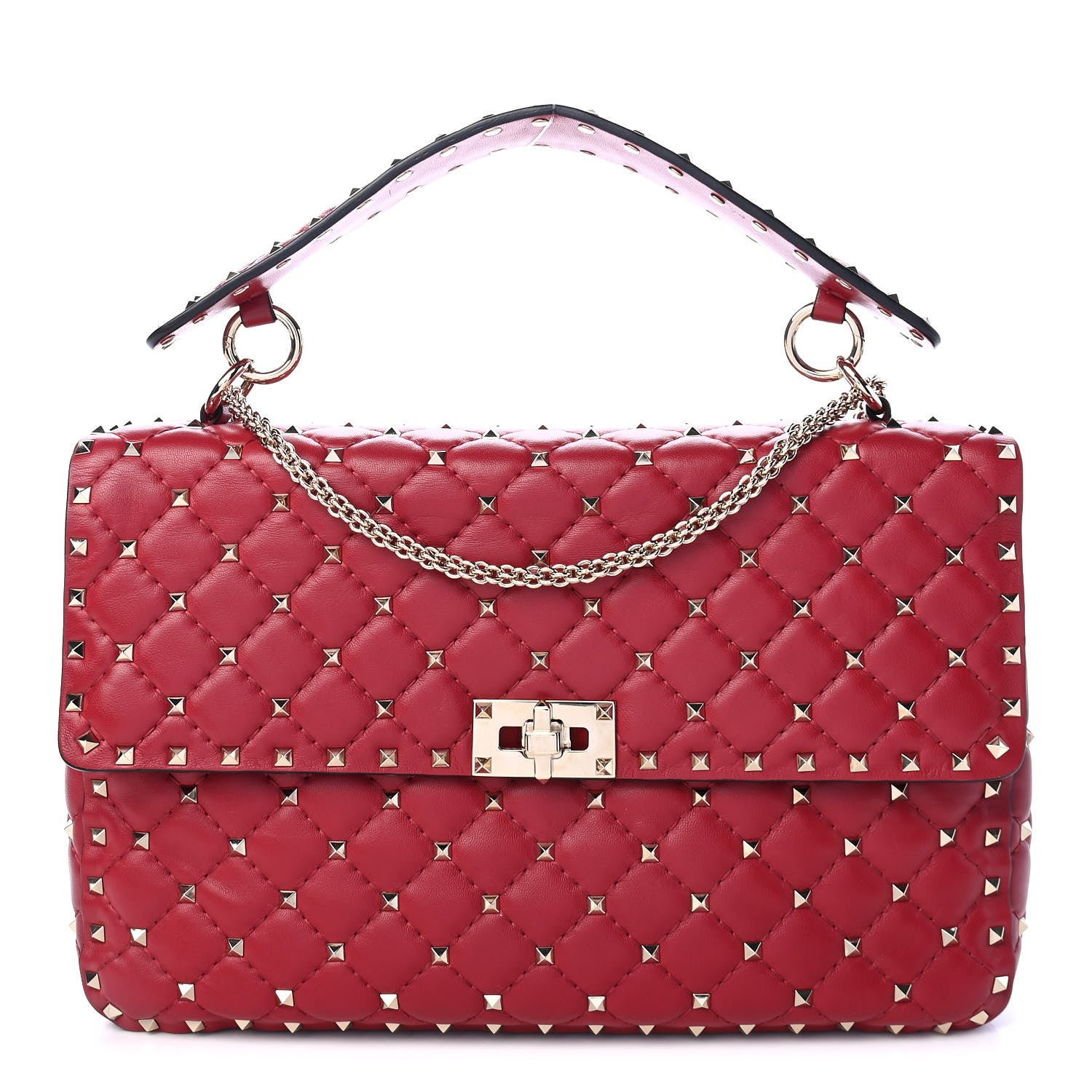 Valentino Garavani Lambskin Large Rockstud Spike Shoulder Bag Red 1 of 9