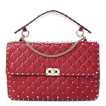 Valentino Garavani Lambskin Large Rockstud Spike Shoulder Bag Red 1 of 9