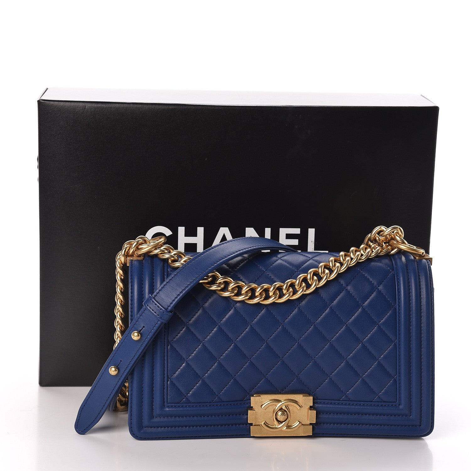 Chanel Lambskin Quilted Medium Boy Flap Dark Blue 13 of 13