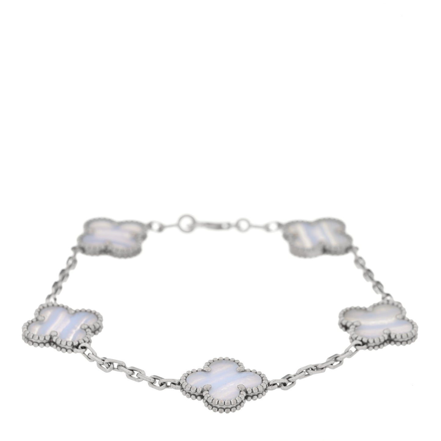 18K White Gold Chalcedony 5 Motifs Vintage Alhambra Bracelet