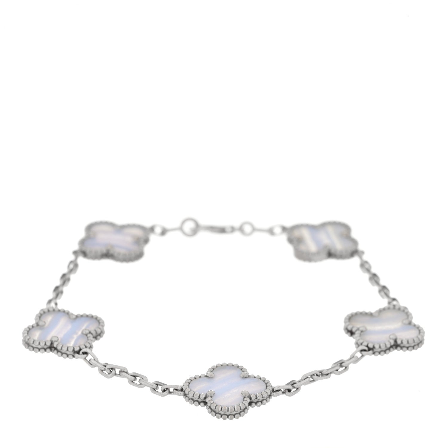 Van Cleef & Arpels 18K White Gold Chalcedony 5 Motifs Vintage Alhambra Bracelet 1 of 3