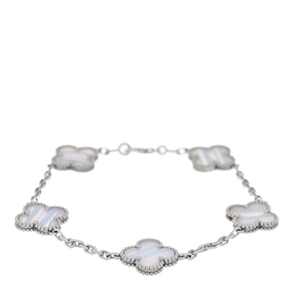 Van Cleef & Arpels 18K White Gold Chalcedony 5 Motifs Vintage Alhambra Bracelet 1 of 3