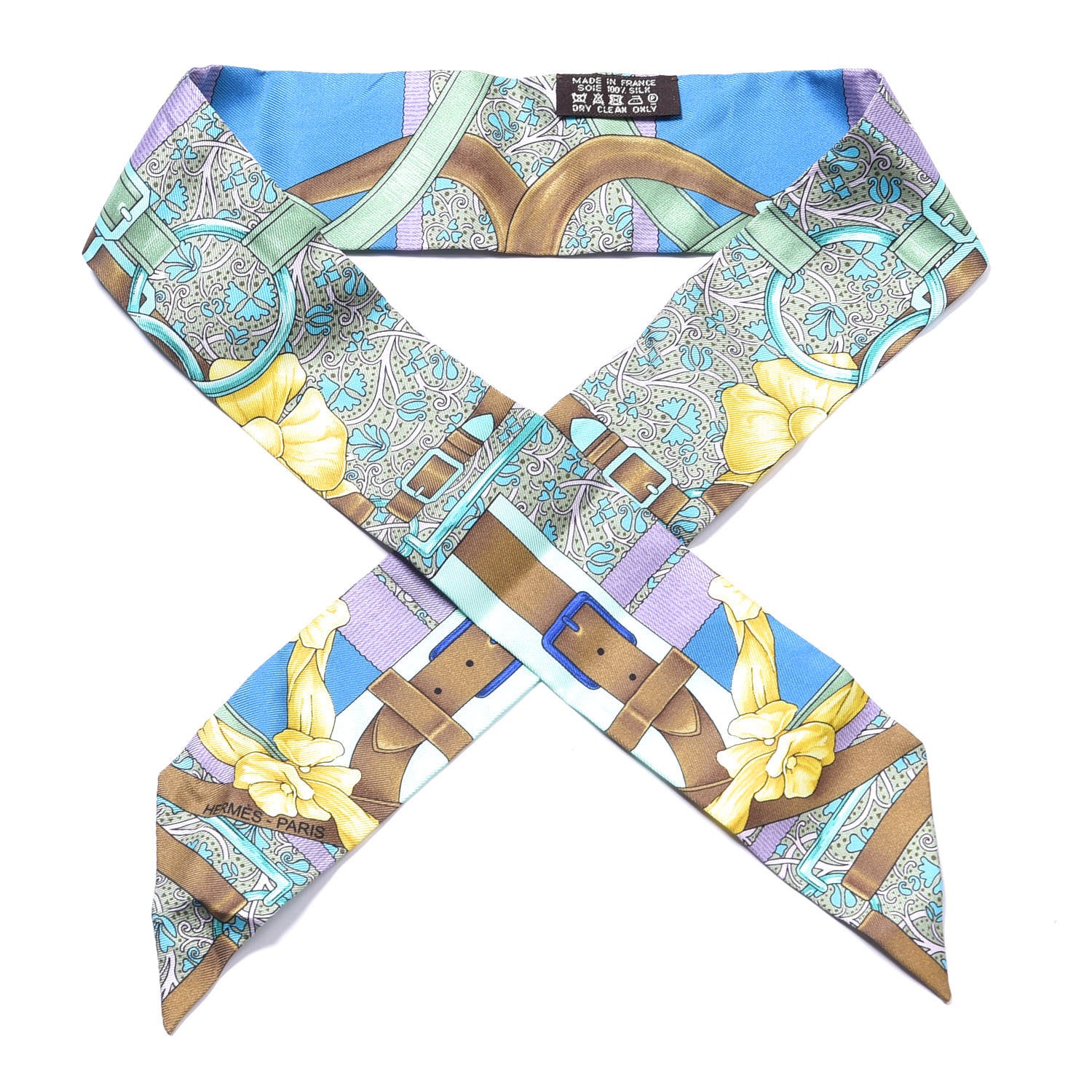 Hermes Silk Grand Manege Fleuri Twilly Cobalt Turquoise Jaune Vif 1 of 4