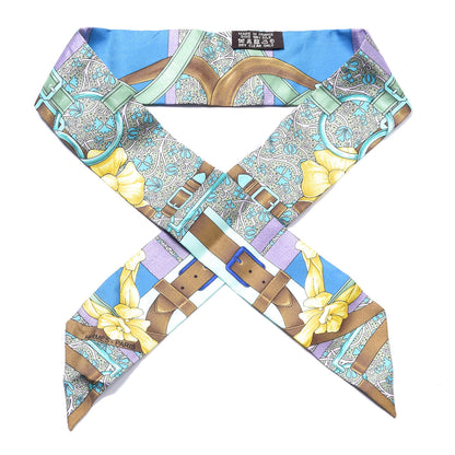 Hermes Silk Grand Manege Fleuri Twilly Cobalt Turquoise Jaune Vif 1 of 4