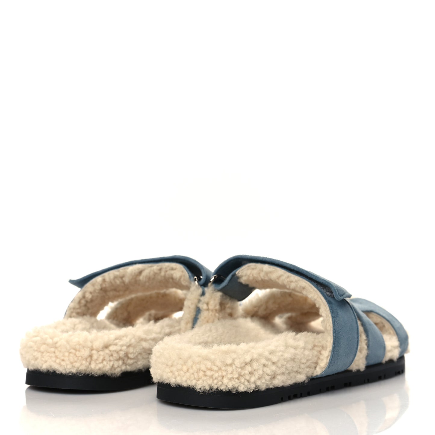Suede Goatskin Woolskin Womens Chypre Sandals 37.5 Bleu Pinede Ecru