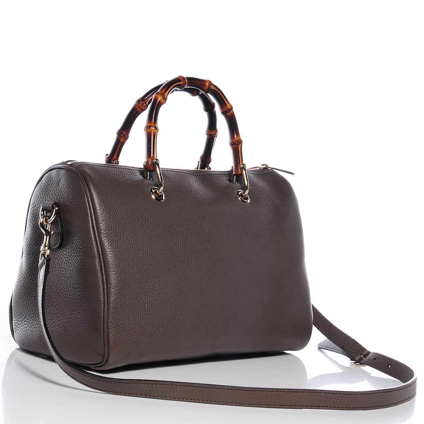 Leather Bamboo Medium Boston Bag Taupe