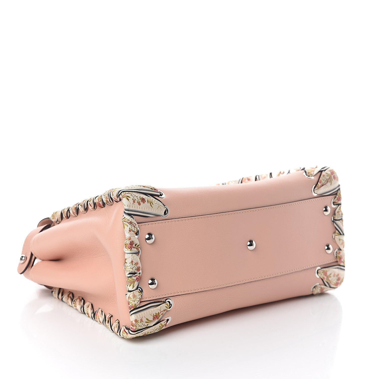 Fendi Vitello Seta Shiny Nappa Ribbon Lace Up Floral Medium Peekaboo Iconic Satchel Baby Pink Multicolor 3 of 8