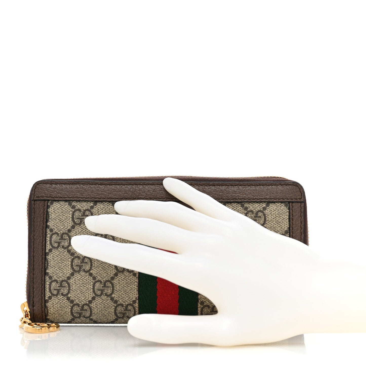 GG Supreme Monogram Web Ophidia Zip Around Wallet Brown
