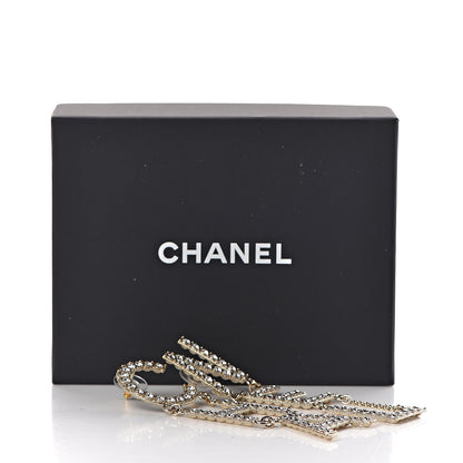 Chanel Crystal Cha-Nel Logo Drop Earrings Gold 5 of 5
