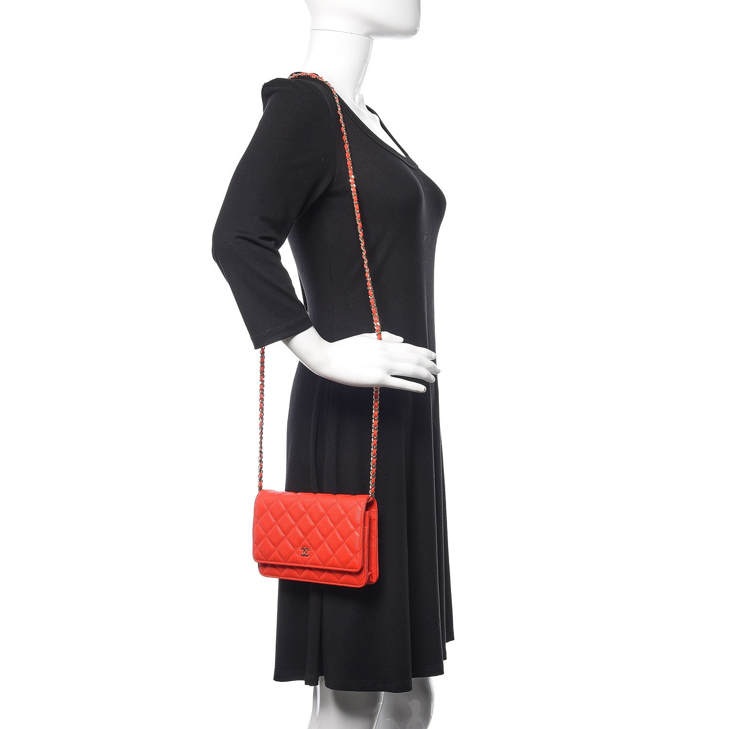 Chanel Caviar Quilted Wallet on Chain WOC Red 2 of 11