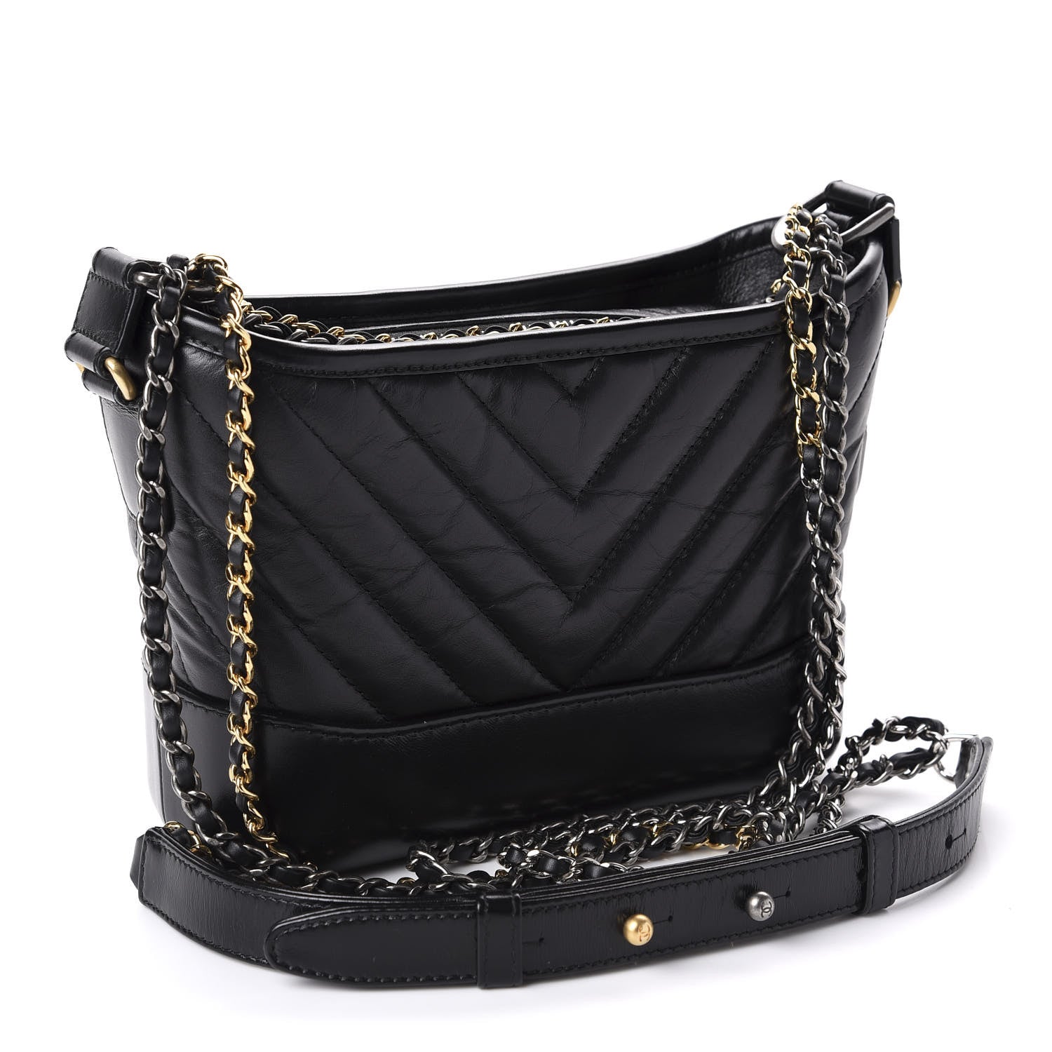 Chanel Aged Calfskin Chevron Quilted Small Gabrielle Hobo Black 3 of 11