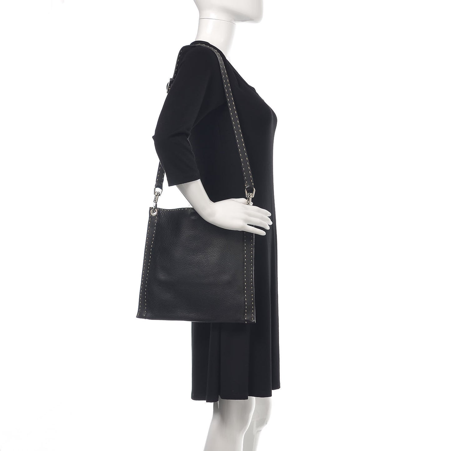 Calfskin Romano Selleria Crossbody Bag Black