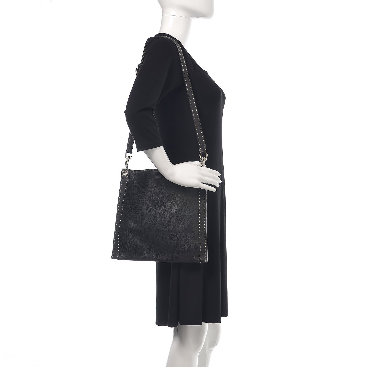 Fendi Calfskin Romano Selleria Crossbody Bag Black 2 of 15
