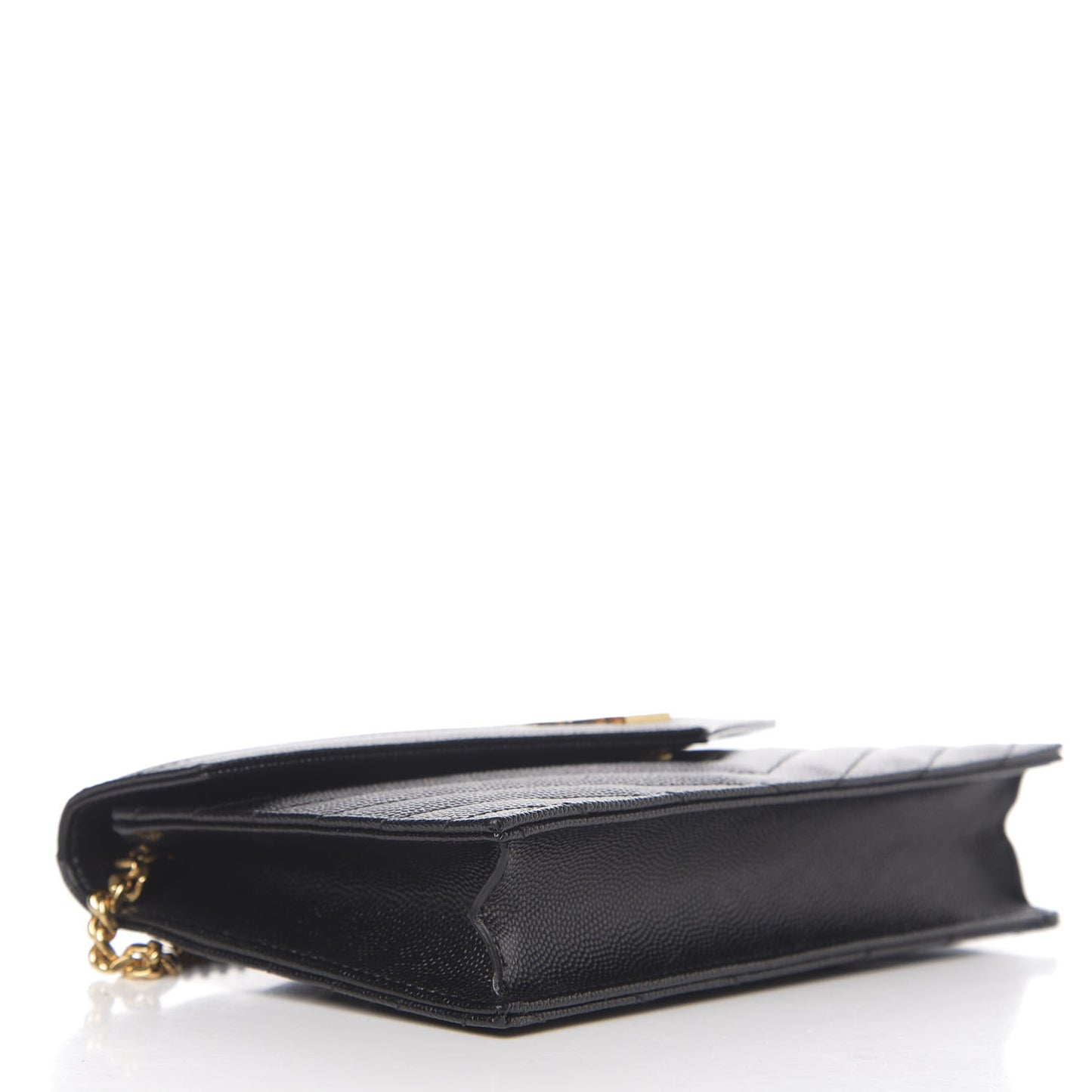 Grain De Poudre Matelasse Chevron Monogram Envelope Chain Wallet Black