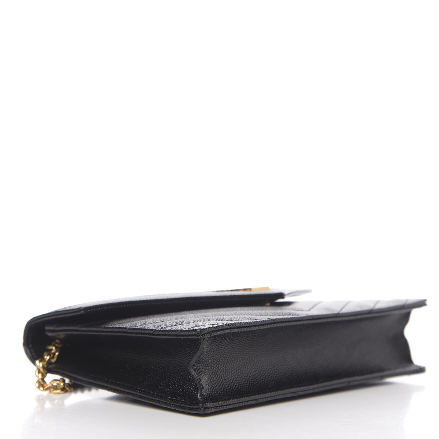 Saint Laurent Grain De Poudre Matelasse Chevron Monogram Envelope Chain Wallet Black 3 of 9