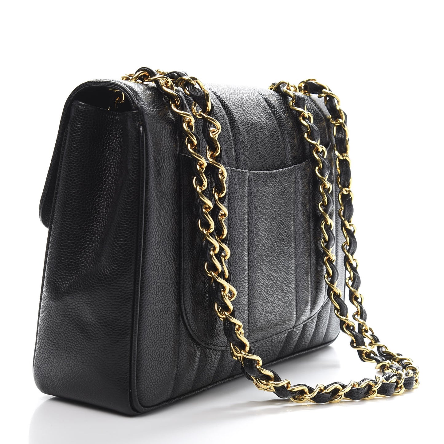 Caviar Vertical Quilted Jumbo Single Flap Black