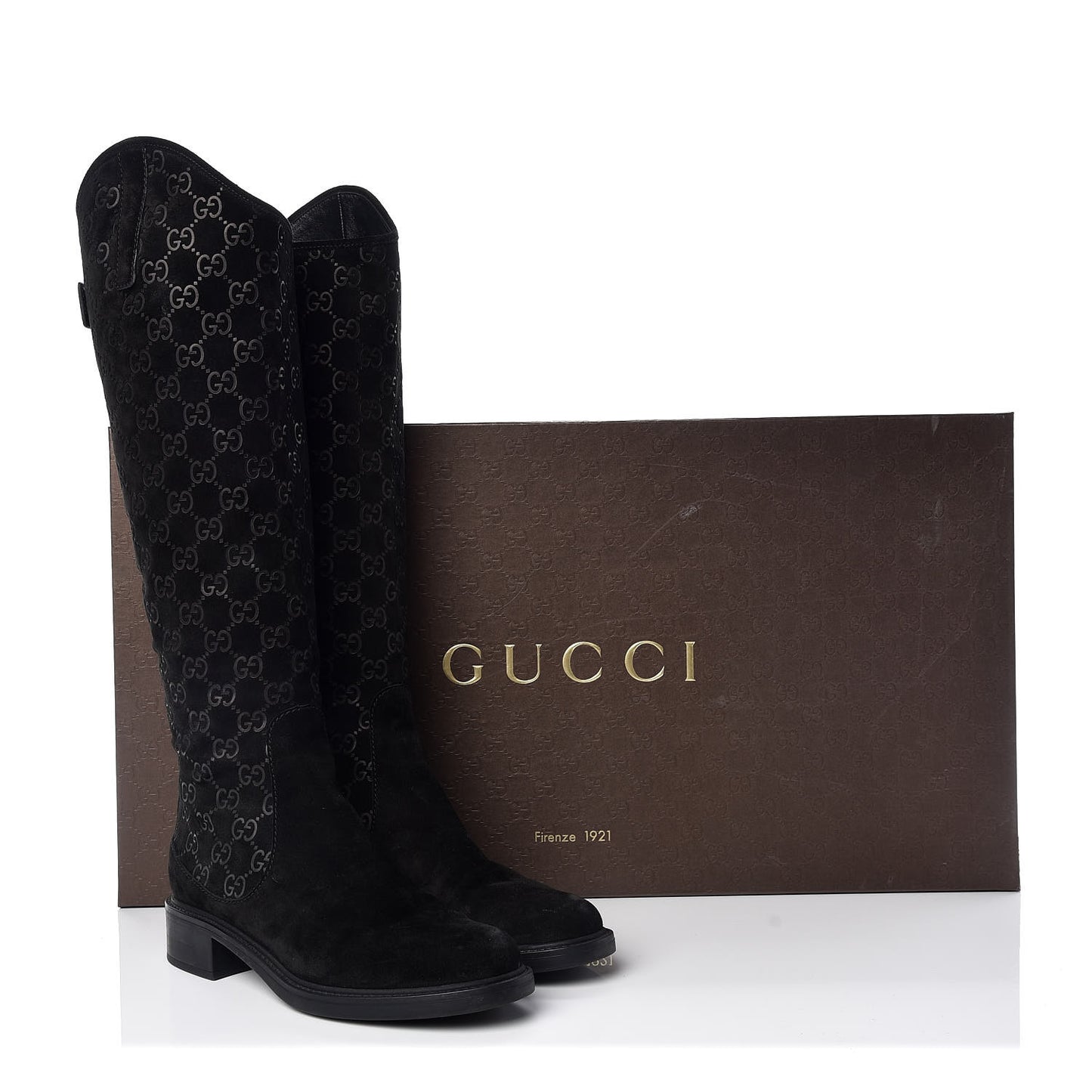 Suede Softy GG Knee High Riding Boots 37 Black