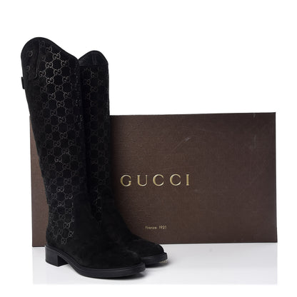 Gucci Suede Softy GG Knee High Riding Boots 37 Black 11 of 11
