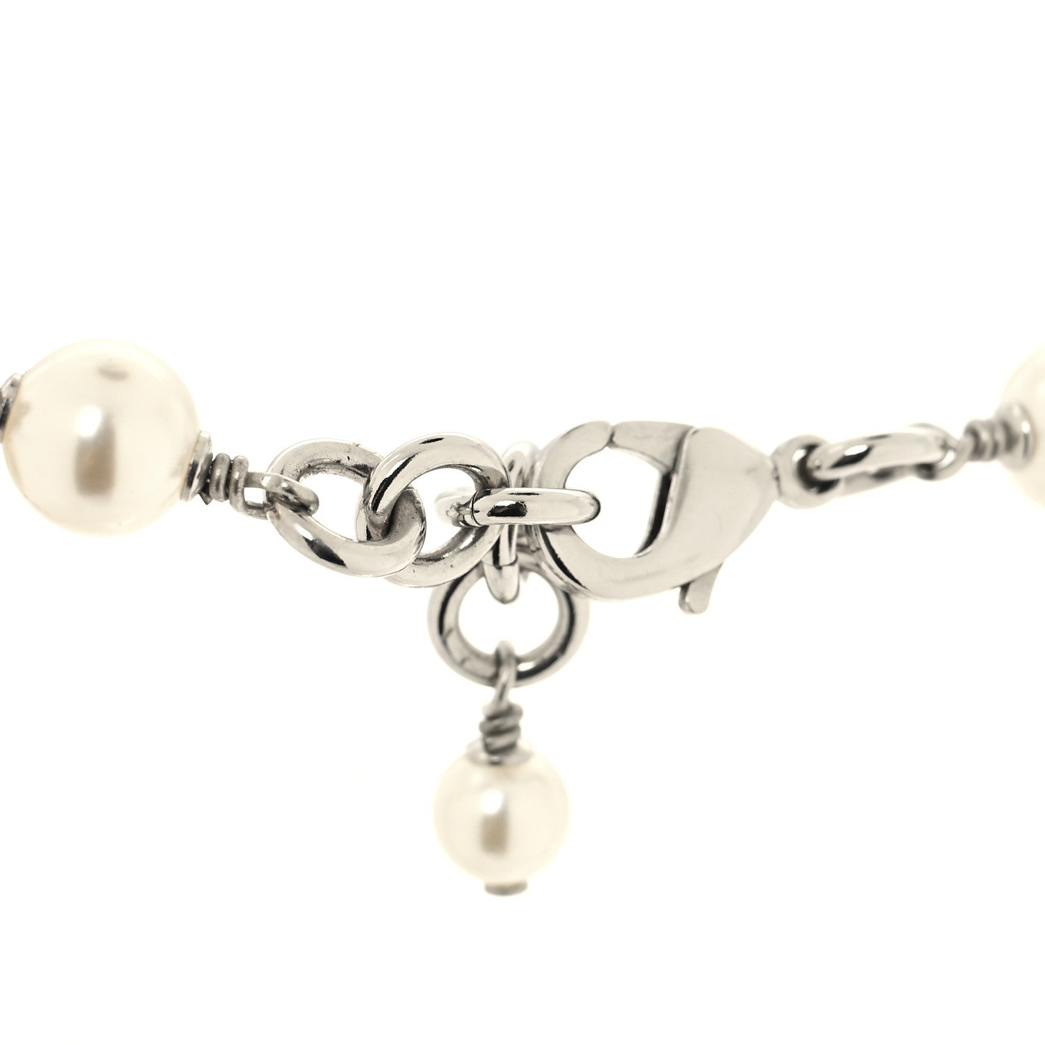 Chanel Graduated Pearl Crystal CC Long Necklace Silver 4 of 6