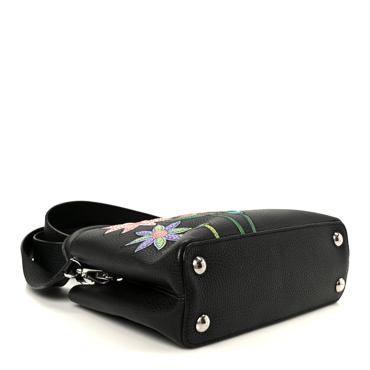 Louis Vuitton LV X YK Taurillon Inlaid Kusama Flowers Capucines BB Black 4 of 9