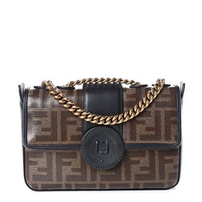 Fendi Glazed Fabric Vitello Century FF 1974 Stamp Patch Mini Double F Crossbody Bag Mogano Panna Black 1 of 12