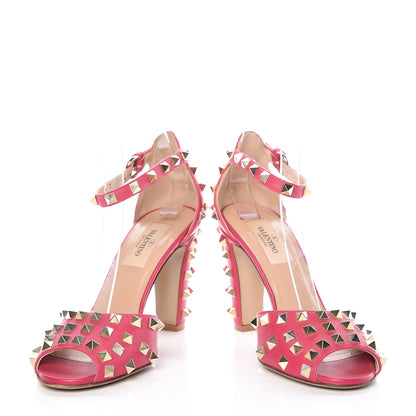 Valentino Garavani Nappa Rockstud All Over Peep Toe Ankle Strap Sandals 37 Fuchsia 5 of 11