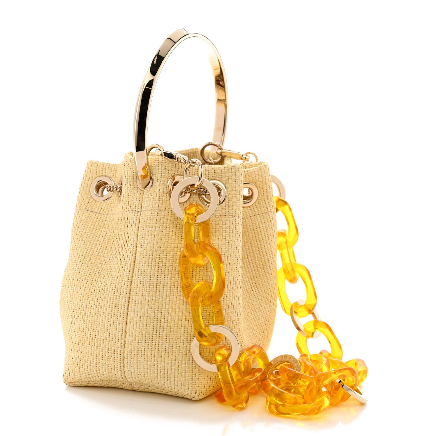 Jimmy Choo Raffia Bon Bon Bucket Bag Beige 3 of 11